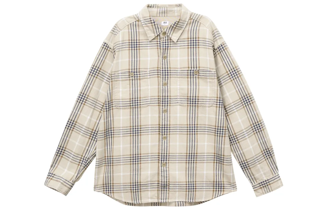 UNIQLO Shirts Unisex Beige Pointed Collar Thin Other