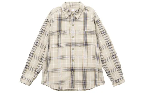 UNIQLO Shirts Unisex Beige Pointed Collar Thin Other