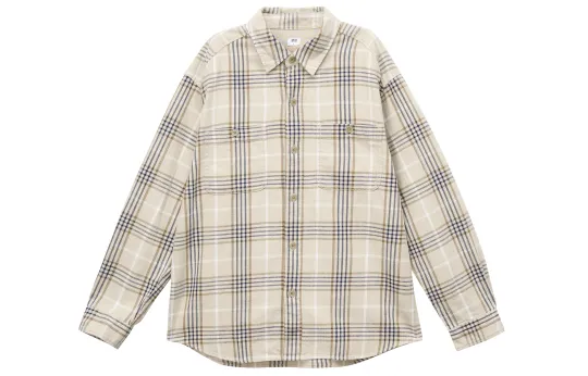 UNIQLO Shirts Unisex Beige Pointed Collar Thin Other