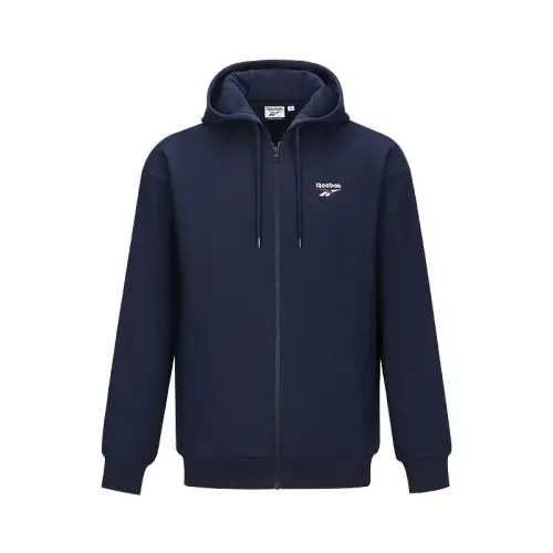 Reebok Sweatshirts Unisex Navy Blue Hooded Moderate Cardigan