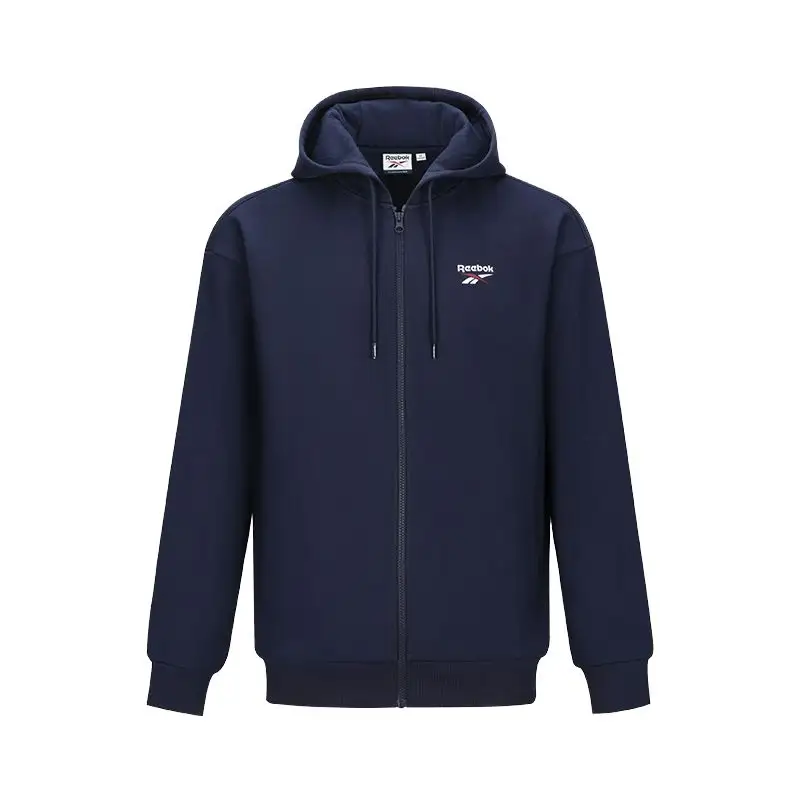 Reebok Sweatshirts Unisex Navy Blue Hooded Moderate Cardigan