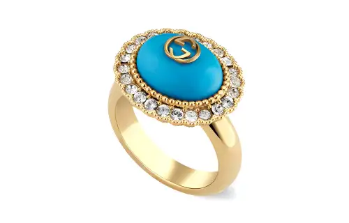 GUCCI Resin Crystal Metal Rings Unisex Blue