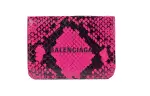 Balenciaga Leather Clutch Wallet Mini Women's Neon Pink/Black