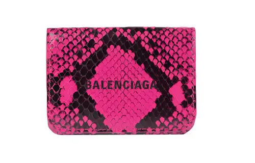 Balenciaga Leather Clutch Wallet Mini Women's Neon Pink/Black