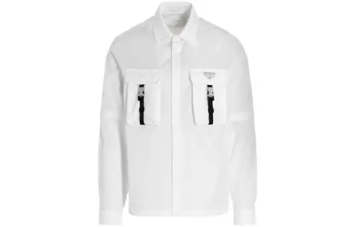 PRADA Shirts Men's White Polo Collar Moderate Other