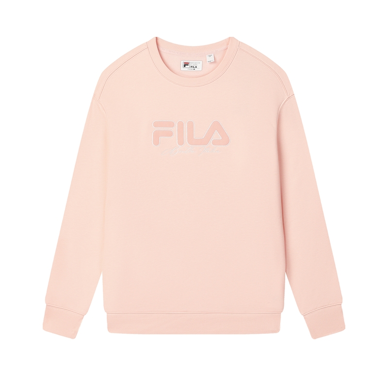 FILA ORIGINALE Crew Neck Pullover Loose Fit Fleece Lined Vintage American Sweatshirt Unisex Orange Pink