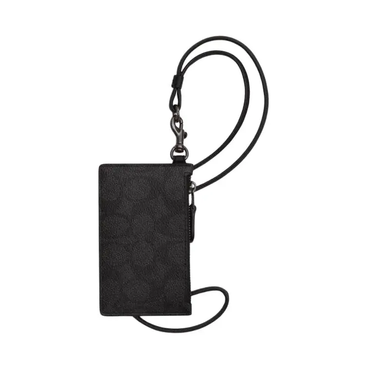 COACH Coated Canvas With Calfskin Card Holder Regular Men's Carbon Black & Black