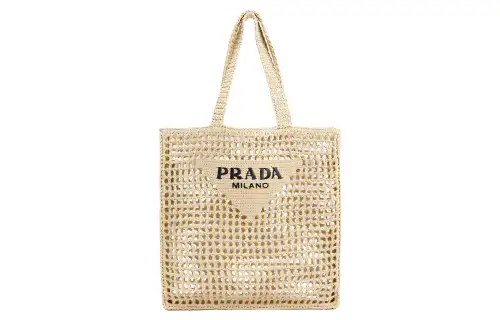 PRADA Raffia One Shoulder Handbag Men's Nude/Neutral Color