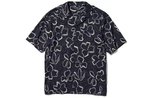UNIQLO Shirts Unisex Navy Blue Lapel Moderate Hawaii