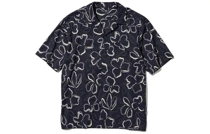 UNIQLO Shirts Unisex Navy Blue Lapel Moderate Hawaii