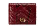 GUCCI GG Marmont Quilting Python Skin Card Holder, Wallet Women's Red