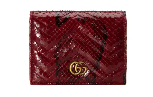 GUCCI GG Marmont Quilting Python Skin Card Holder, Wallet Women's Red