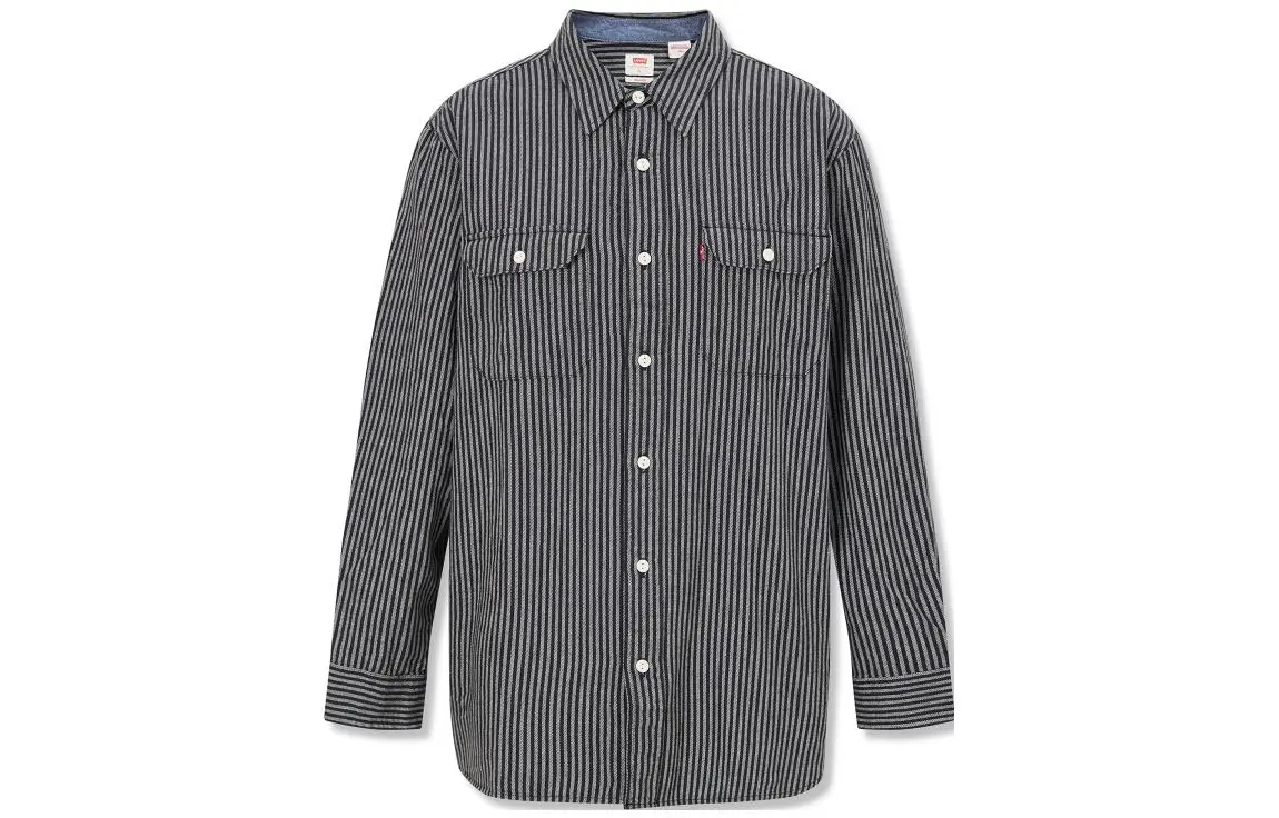 Levi's Shirts Men's Black White Stripes Multicolor Pointed Collar Moderate Other