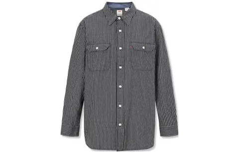 Levi's Shirts Men's Black White Stripes Multicolor Pointed Collar Moderate Other