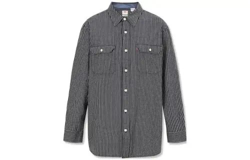 Levis Shirts Men's Black White Stripes Multicolor Pointed Collar Moderate Other