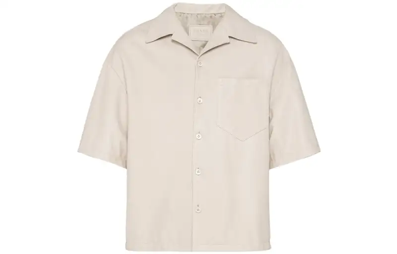 PRADA Shirts Men's Pink Chalk White Cuban Collar Moderate Other