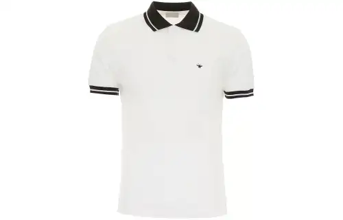 DIOR Polo Shirts Men's White Polo Collar Moderate Straight Fit