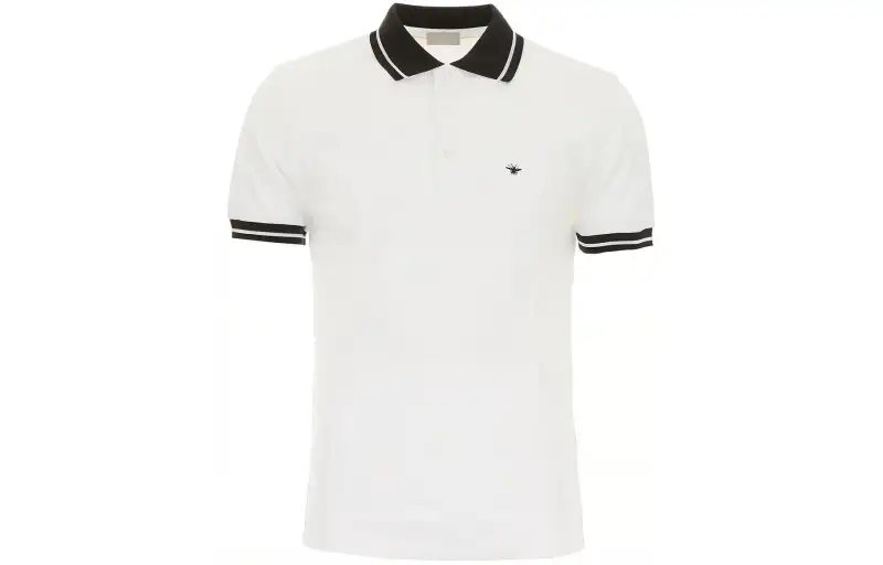 DIOR Polo Shirts Men's White Polo Collar Moderate Straight Fit