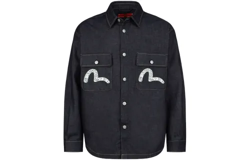 EVISU Shirts Men's Denim Blue Lapel Moderate Other