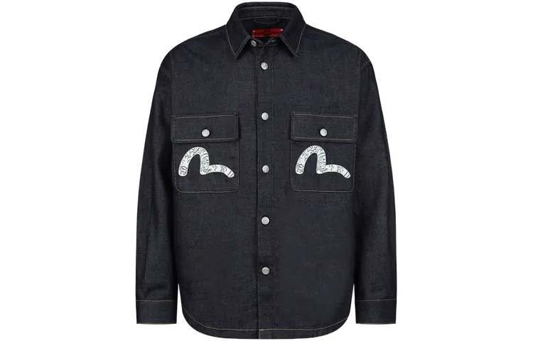 EVISU Shirts Men's Denim Blue Lapel Moderate Other