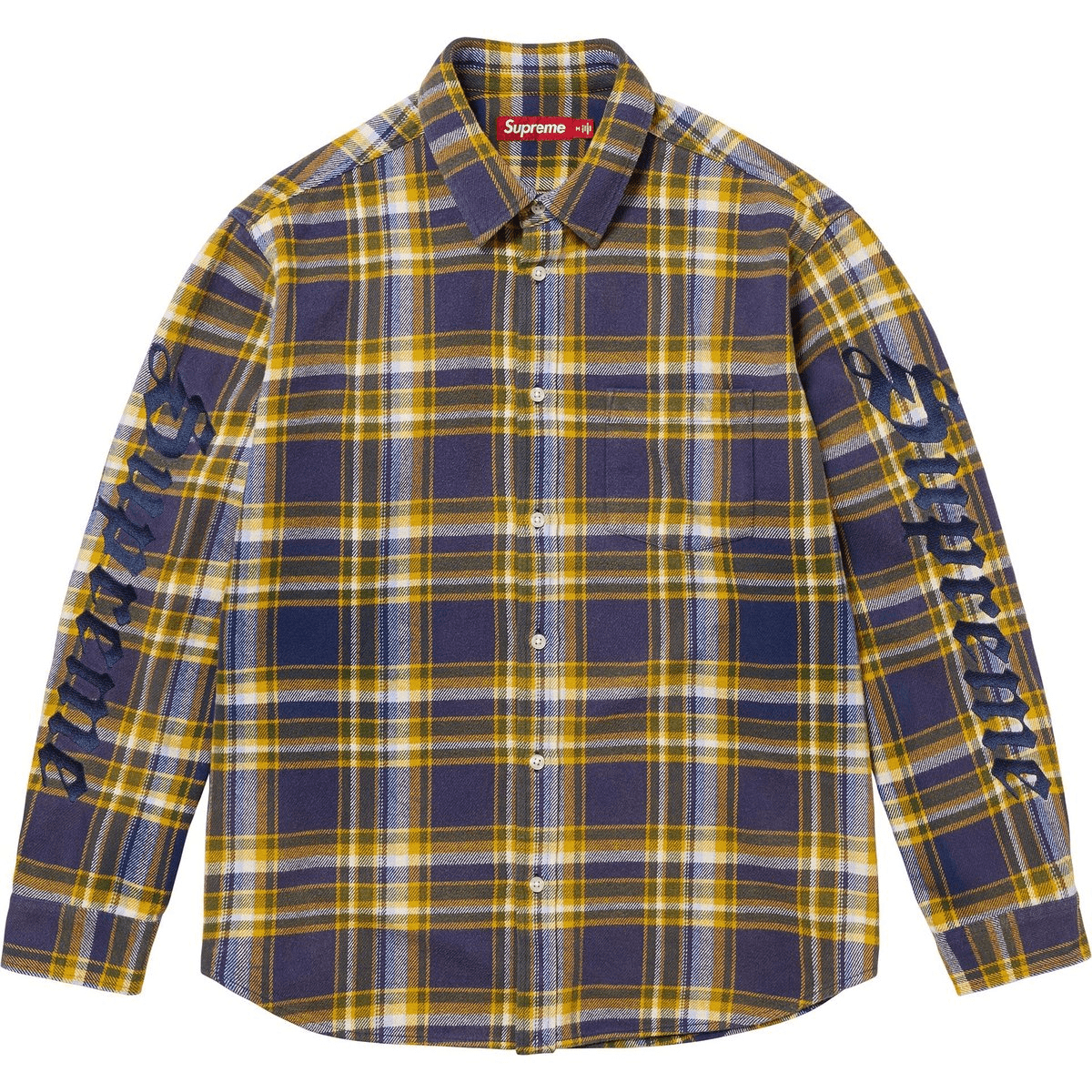 Унисекс рубашка Supreme SS25 WEEK2 Old English Plaid Flannel Shirt (красно-черная в клетку)