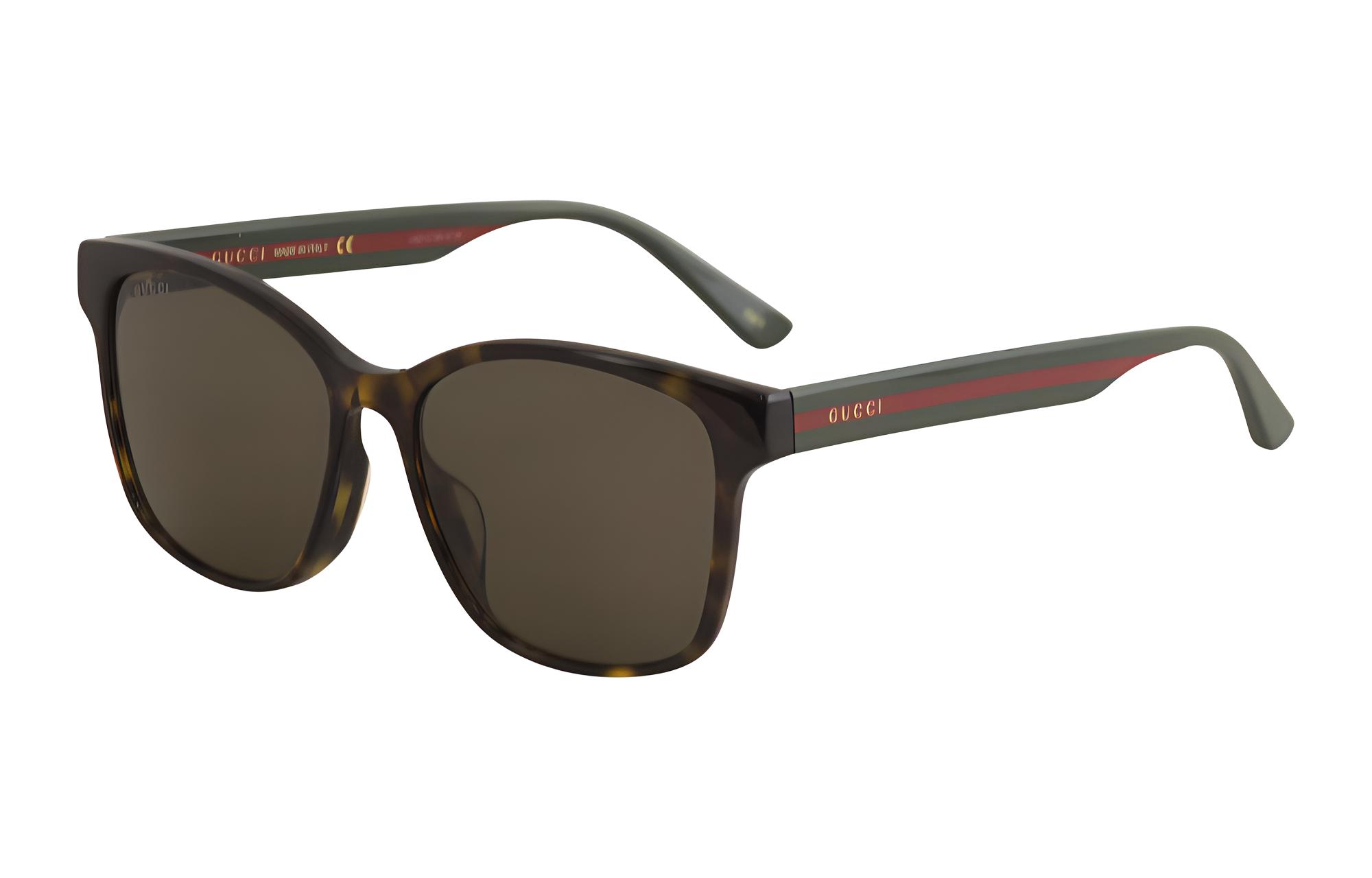 GUCCI Web Plate Frame Square Sunglasses Men's Tortoiseshell/Red Green Classic Colorway