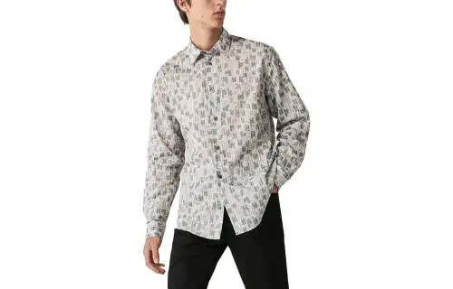 HERMES Shirts Men's Rubble Stone Color Lapel Moderate Other