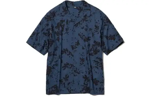UNIQLO Shirts Men's Sea Blue Cuban Collar Moderate Other