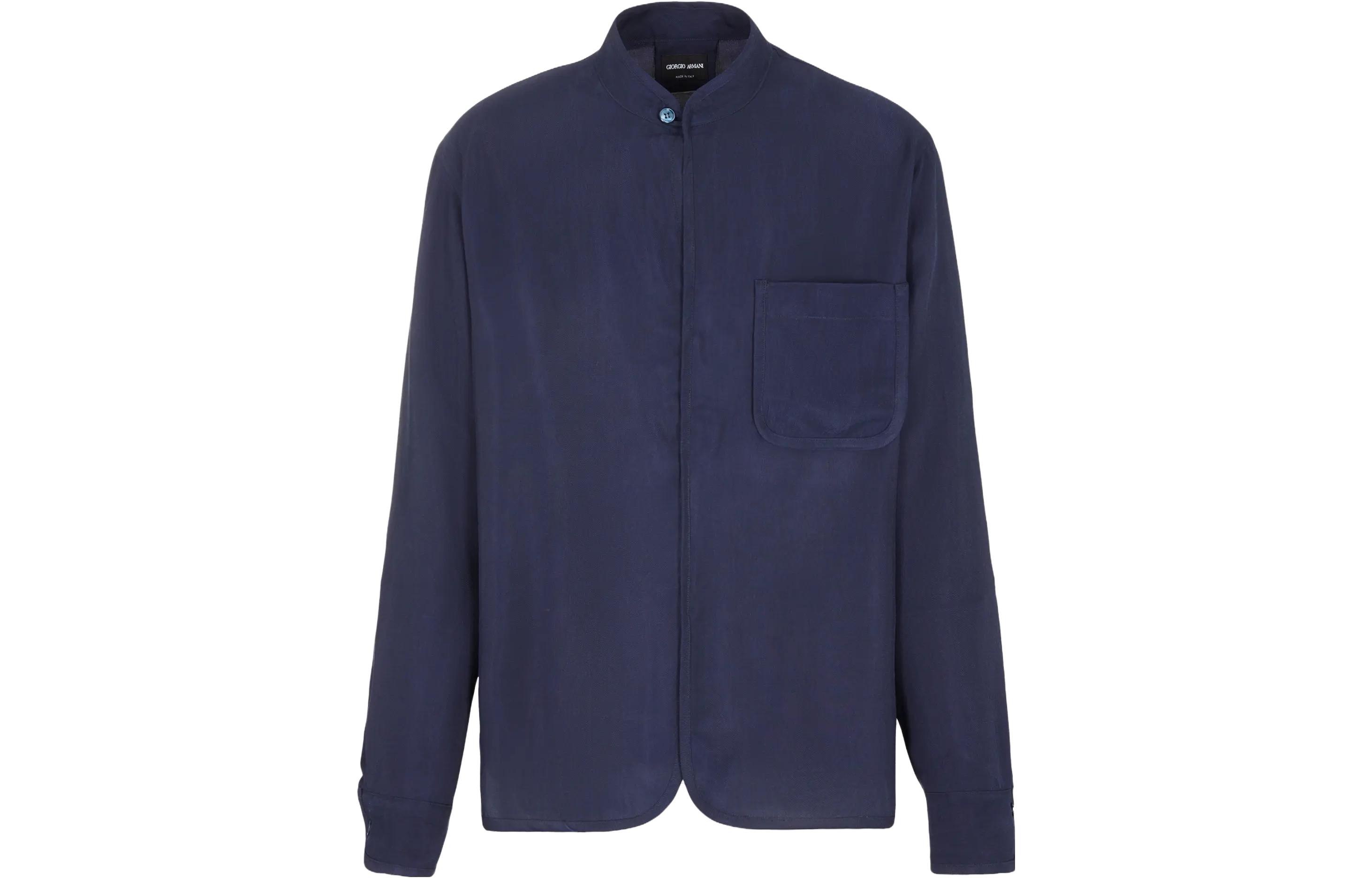 GIORGIO ARMANI Giorgio Armani FW23 solid color casual stand collar long-sleeved shirt men's late night blue