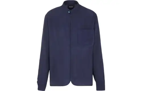 GIORGIO ARMANI Giorgio Armani FW23 solid color casual stand collar long-sleeved shirt men's late night blue