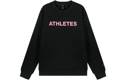 Anta Life Collection Letter Print Crew Neck Casual Loose Fit Fleece Lined Sweatshirt Unisex Black