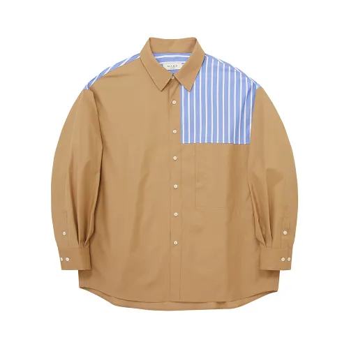 NANS STUDIO Split contrast patchwork striped pocket loose silhouette long-sleeved shirt for men