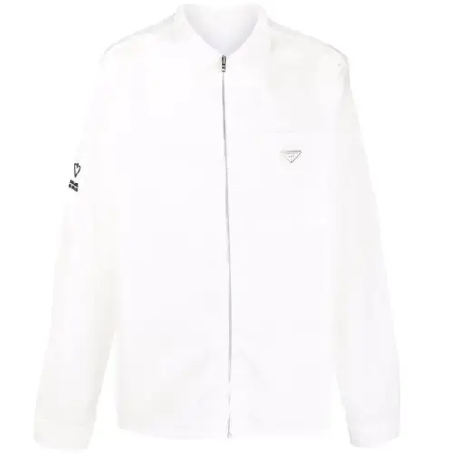 PRADA Shirts Men's White Polo Collar Moderate Shirt