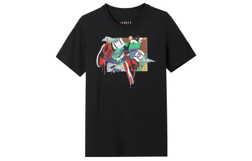 Jordan T Shirts Men's Black Crew Neck Moderate Straight Fit