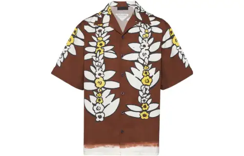 PRADA Shirts Men's Brown Cuban Collar Moderate Other