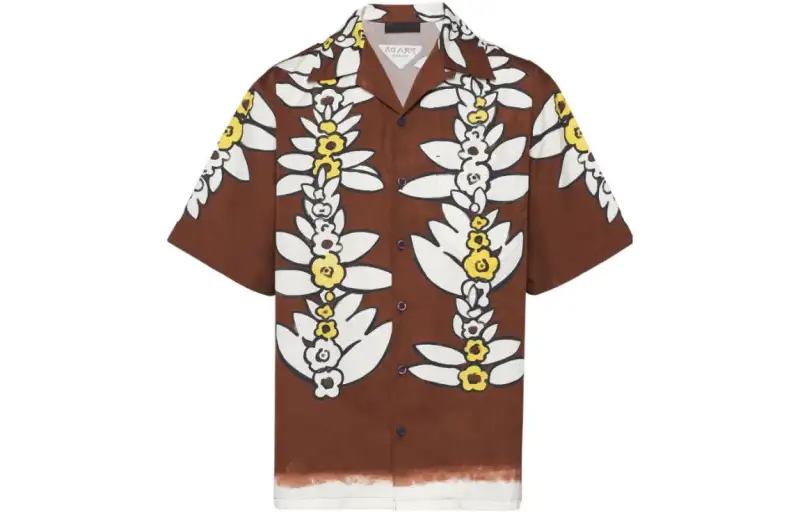 PRADA Shirts Men's Brown Cuban Collar Moderate Other