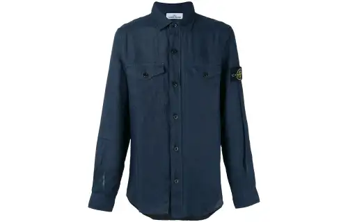 STONE ISLAND Shirts Men's Dark Blue Lapel Moderate Shirt