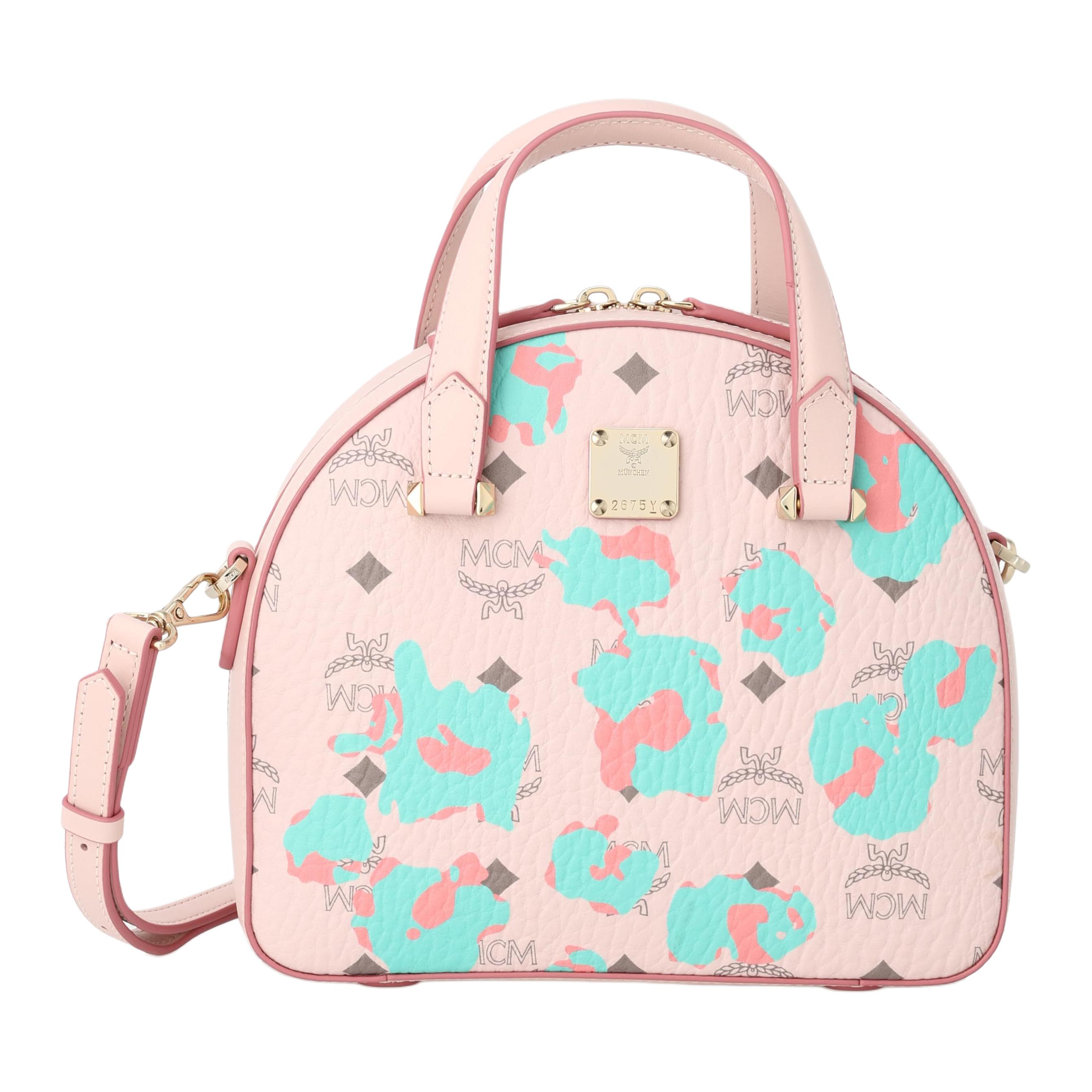MCM Essential Visetos Origina Floral Leopard Print Faux Leather Half Moon Shoulder Handbag Mini Women Pink