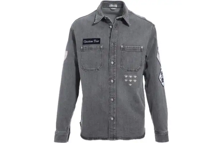 DIOR Shirts Men's Gray Lapel Moderate Other