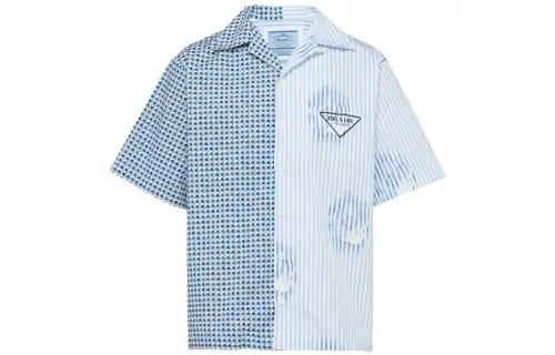 PRADA Shirts Men's Blue Cuban Collar Moderate Other