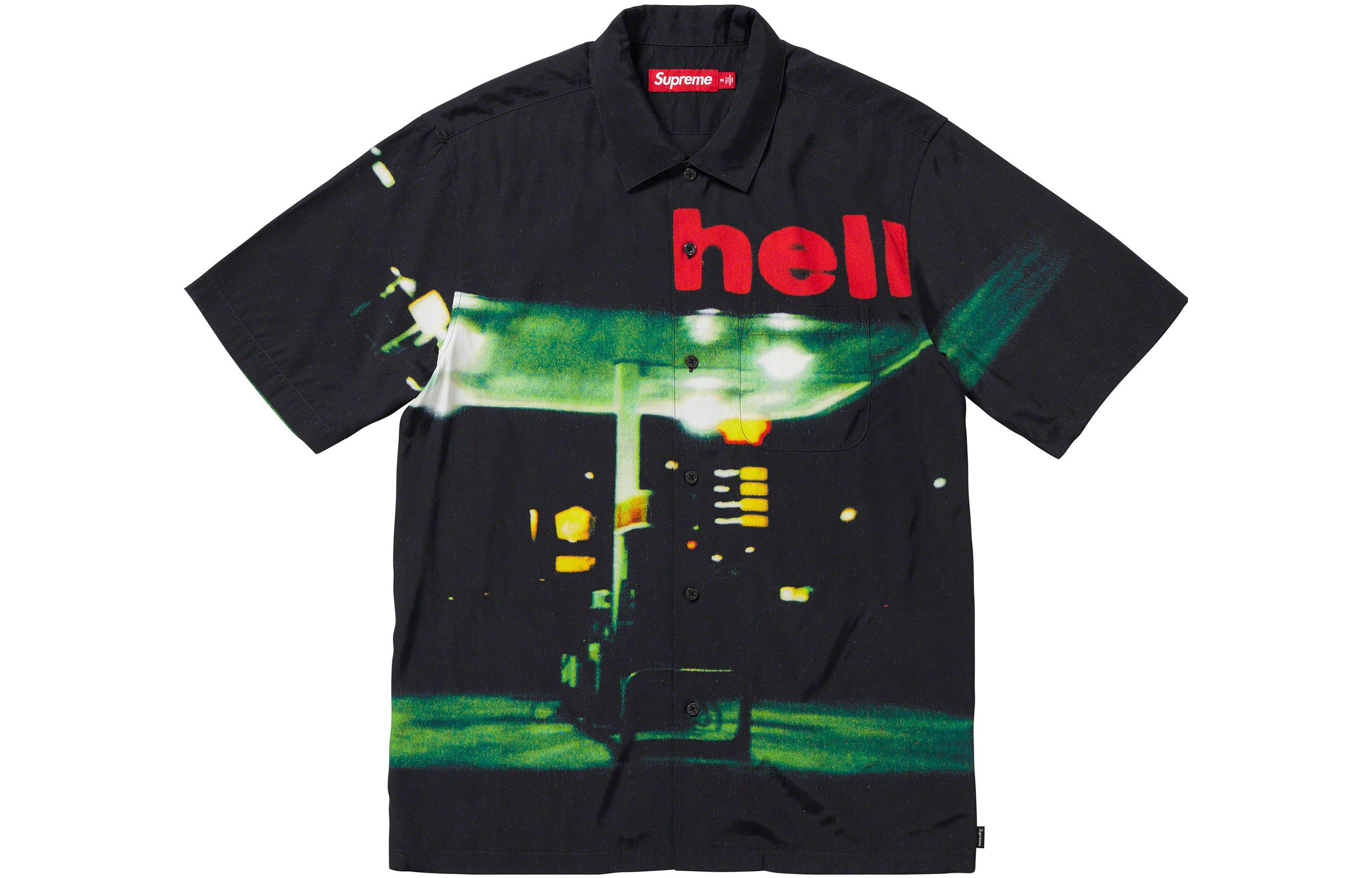Supreme FW23 WEEK1 artist joint model HELL S/S SHIRT letter night scene printed button short-sleeved American trendy shirt, same style for men and women, multi-color