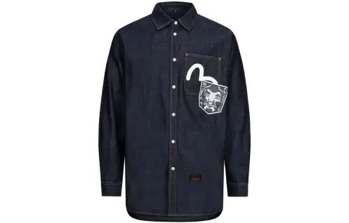 EVISU Shirts Men's Denim Blue Lapel Moderate Other