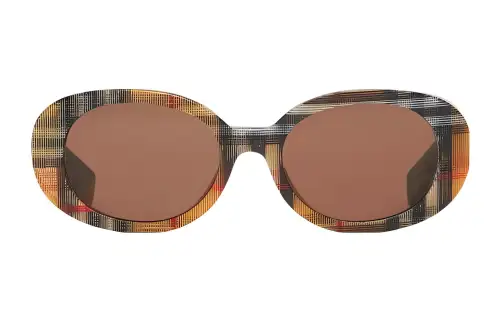Burberry Oval-frame Checked Sunglasses
