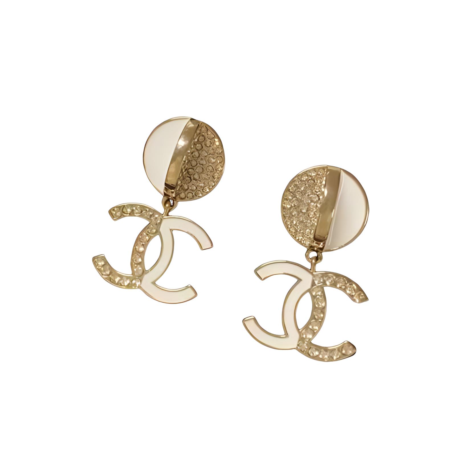 CHANEL Metal, Resin, Rhinestone Earrings Women's Gold