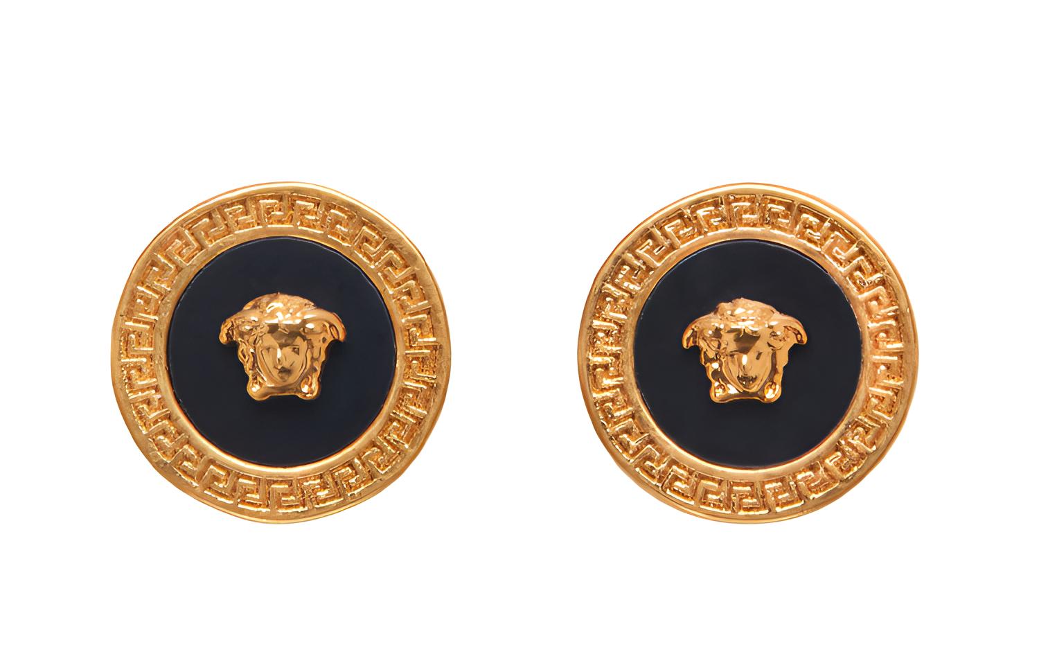 VERSACE Versace Medusa Series Resin Medusa Rivets Brass/Tribute Gold Earrings Unisex Couple Style Black Gold Old Craftsmanship