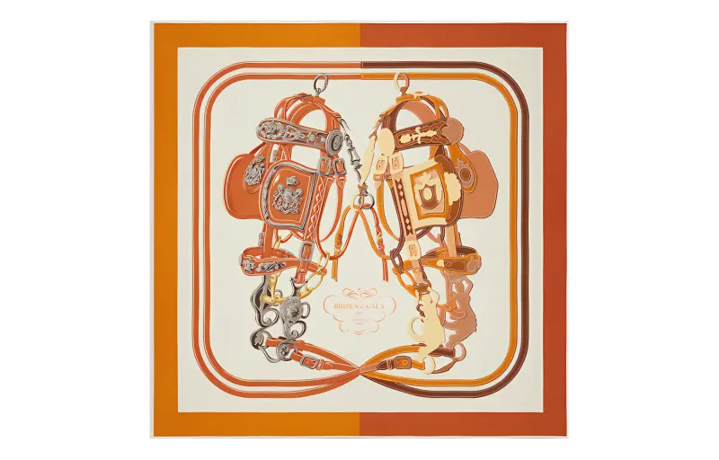 HERMES Soft And Comfortable Glamorous Style With Floral Design Scarves Unisex Orange