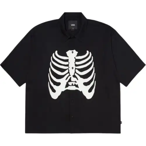 Vans Asian Artist Joint Mark SBTG Skull Lapel Button Design Short Sleeve Shirt Men's Black