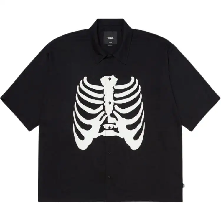 Vans Asian Artist Joint Mark SBTG Skull Lapel Button Design Short Sleeve Shirt Men's Black
