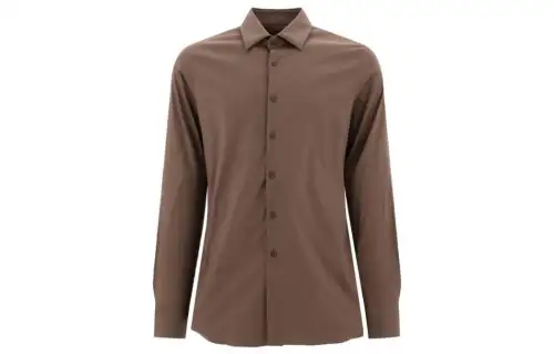 PRADA Shirts Men's Brown Lapel Moderate Shirt