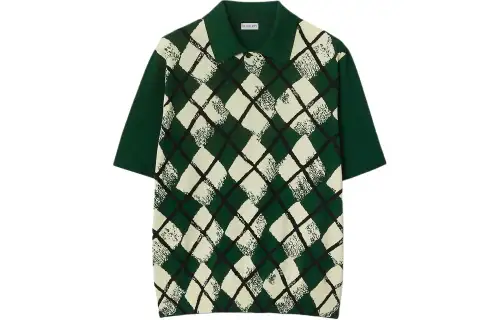 Burberry Checked Ribbed-Knit Polo Shirt